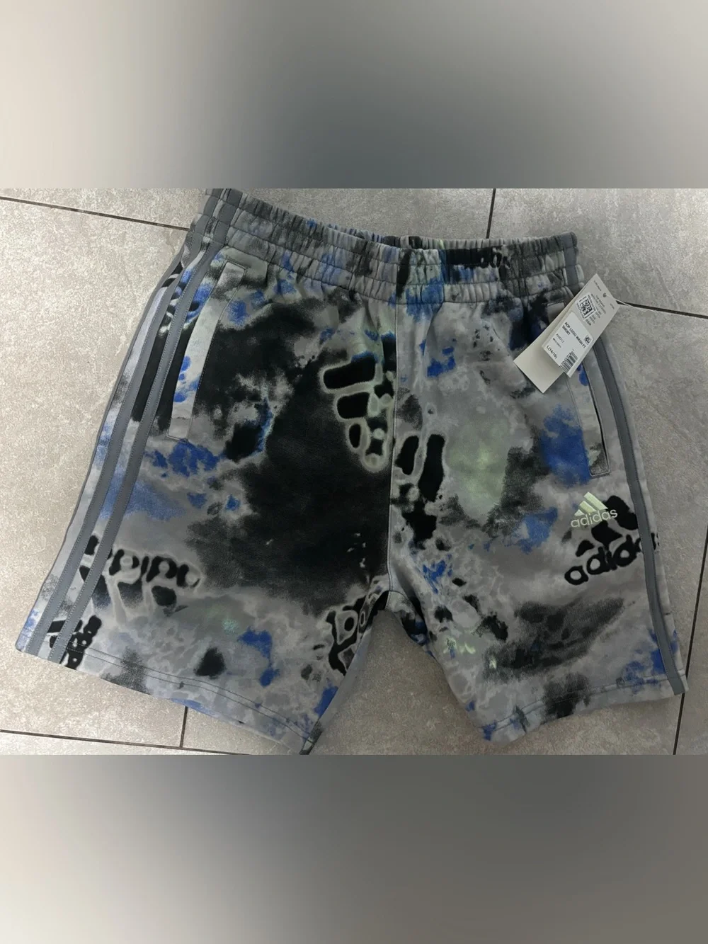 adidas Kids Tie-Dye Athletic Shorts - Gray, Blue, Black